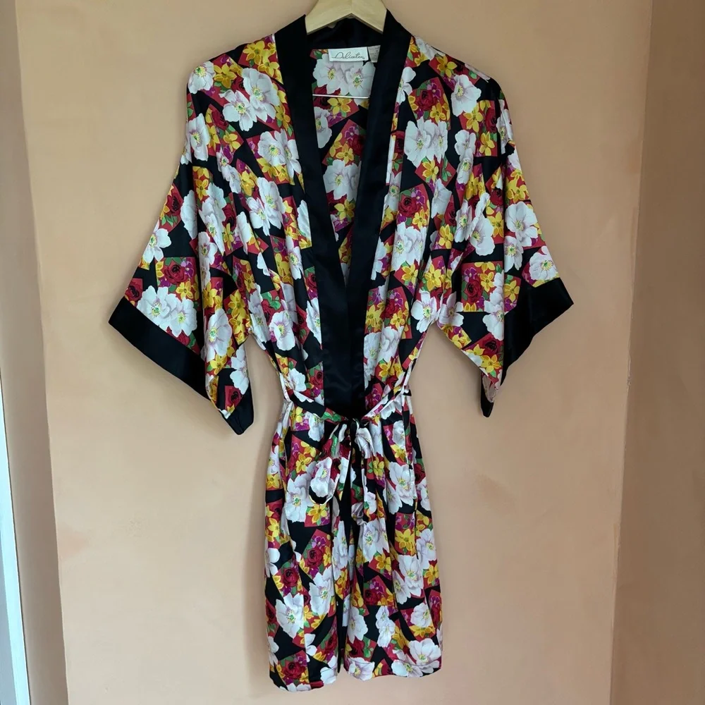 Vintage Y2K Satin Robe Floral Print Women’s Medium - Picture 1 of 16